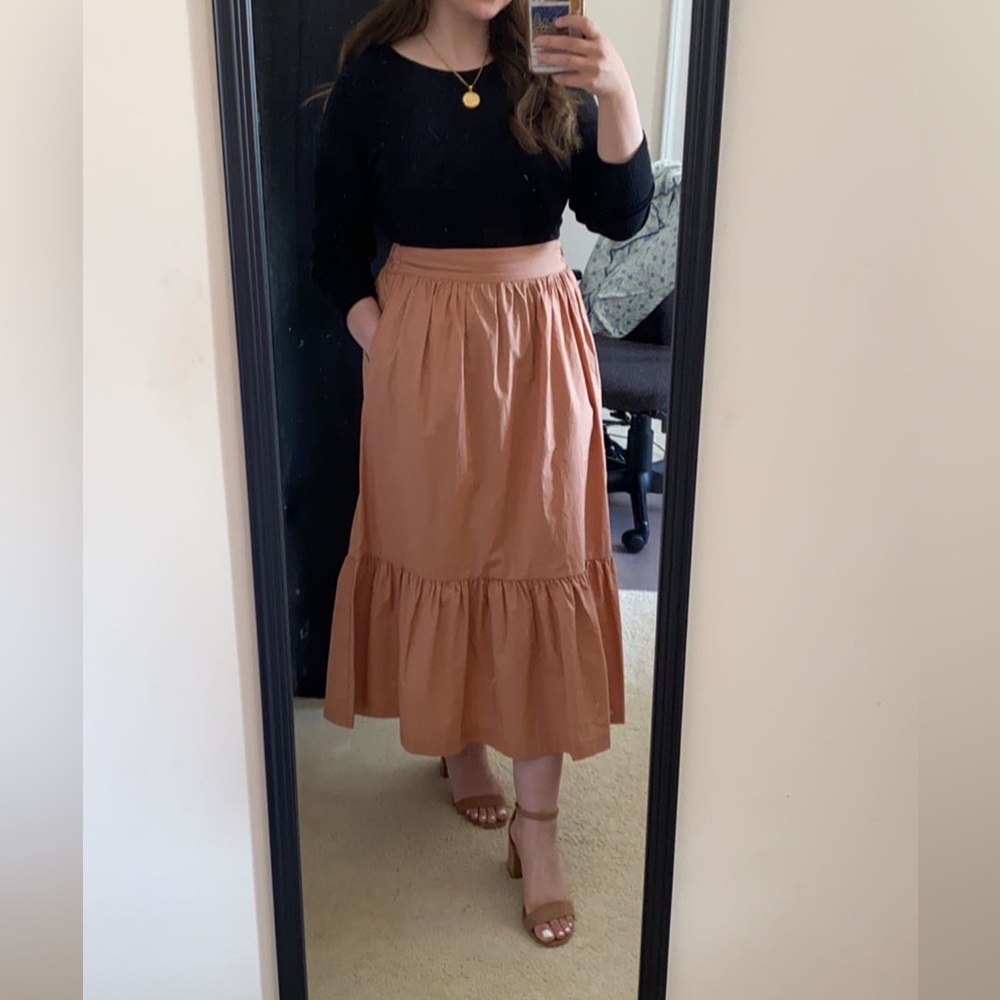 Light Salmon Midi Skirt with Pockets